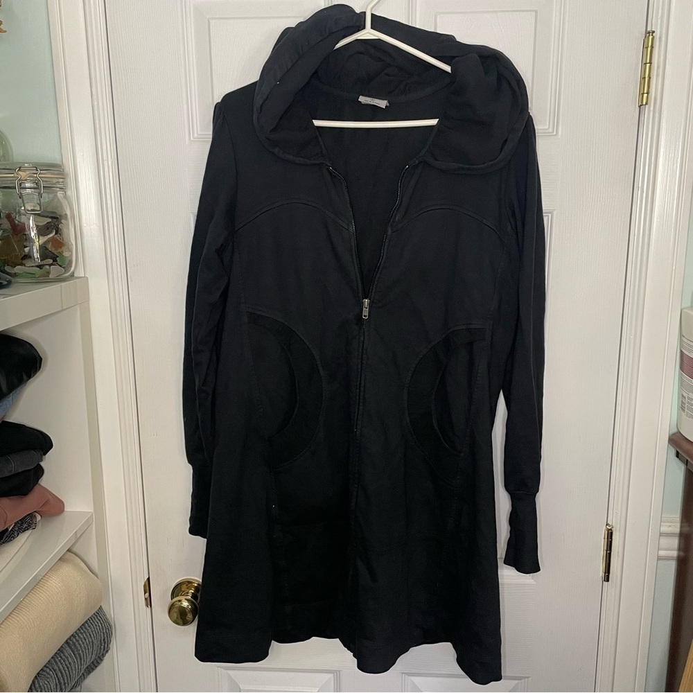 C.M.C. By Color me Cotton Long Black Full Zip Hoodie Sweater Sweatshirt Large